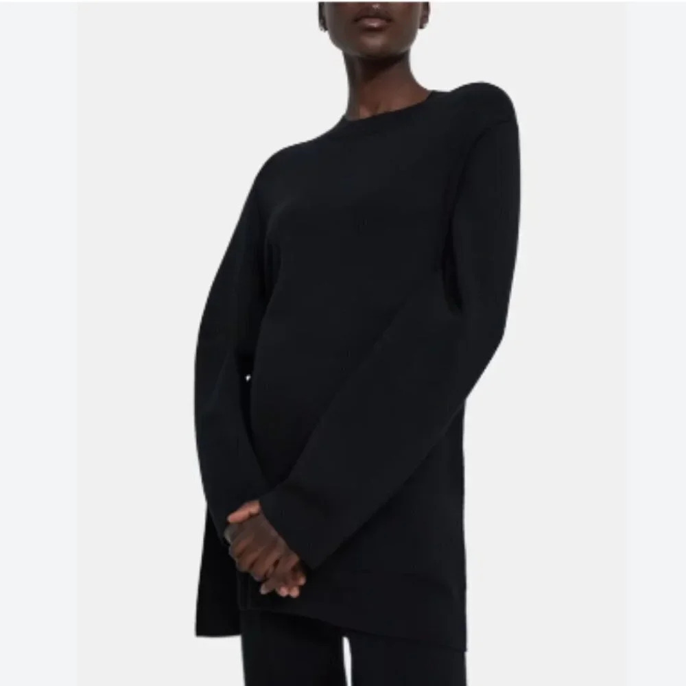 Theory Knit Tunic Empire Fine Merino Wool Tunic Sweater Black Size Large